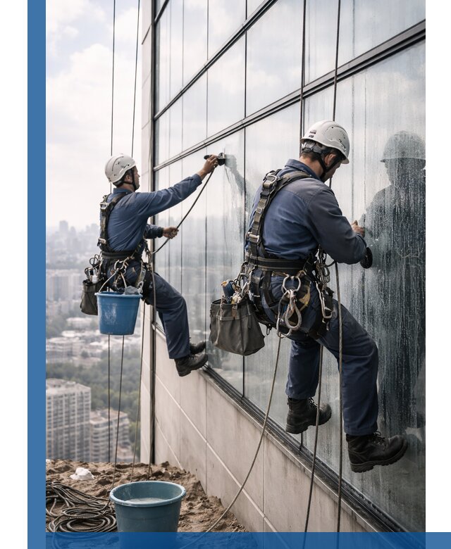 Профессиональная мойка фасадных окон альпинистами в Сатке