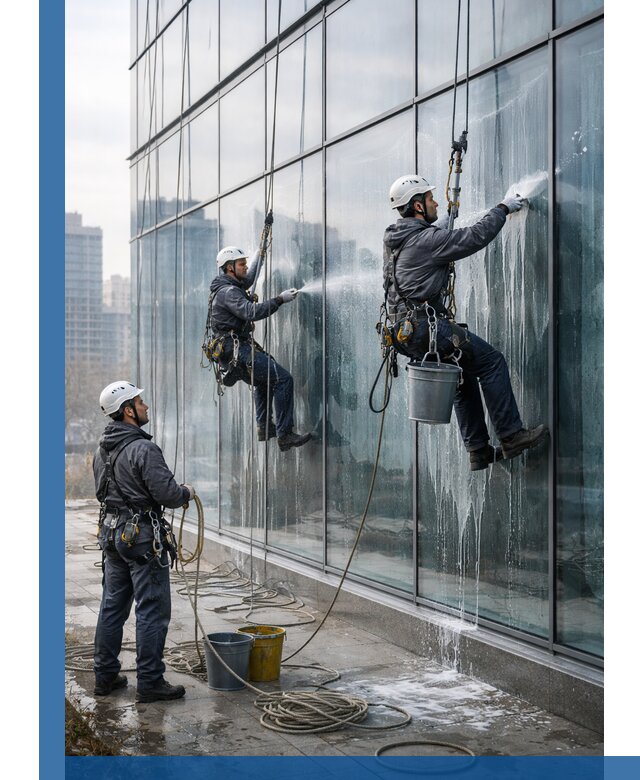 Промышленная мойка панорамных окон на высоте в Сатке