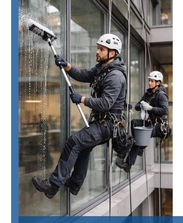 Профессиональная мойка витражей промышленными альпинистами в Сатке