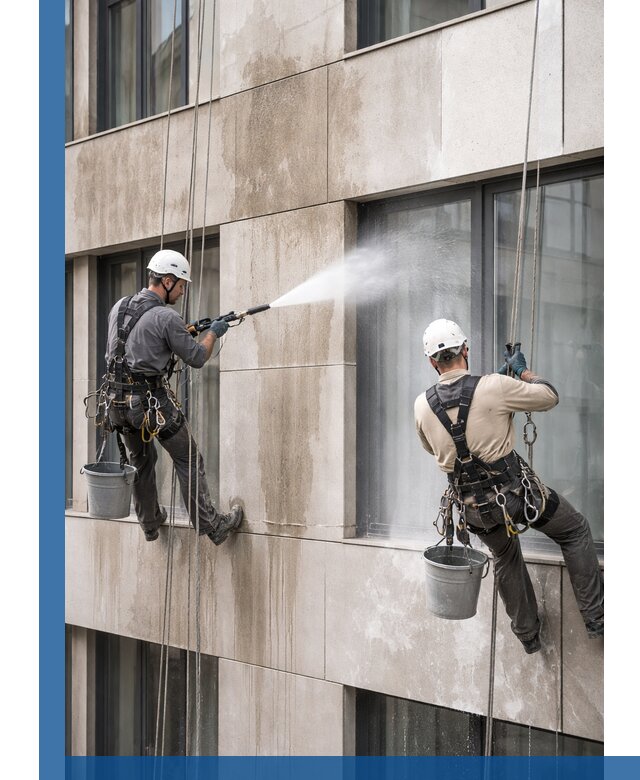 Послестроительная мойка фасада промышленным альпинизмом в Сатке