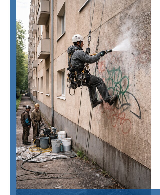 Удаление граффити с фасада в Сатке без следов и повреждений