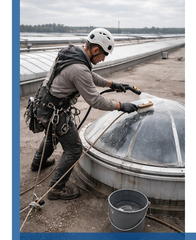 Мойка зенитных фонарей на кровле для промышленных объектов в Сатке