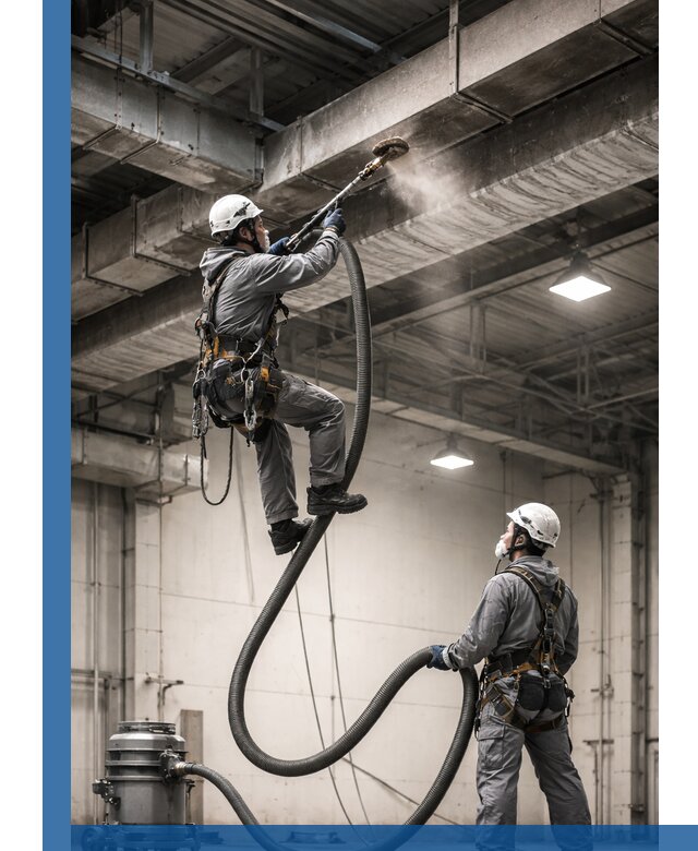 Обеспыливание потолочных конструкций в Сатке промышленным альпинизмом