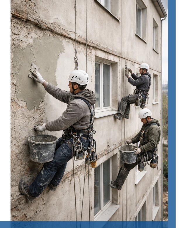 Ремонт штукатурного фасада в Сатке от 776 р. под ключ | ВЫСОТНИК-Стк