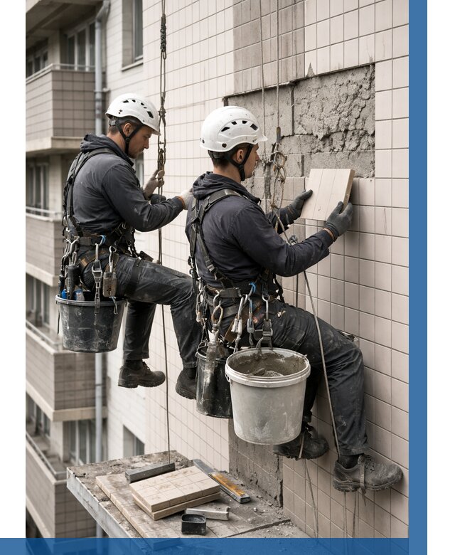 Ремонт облицовки фасада плиткой в Сатке от 1862 р. | ВЫСОТНИК-Стк