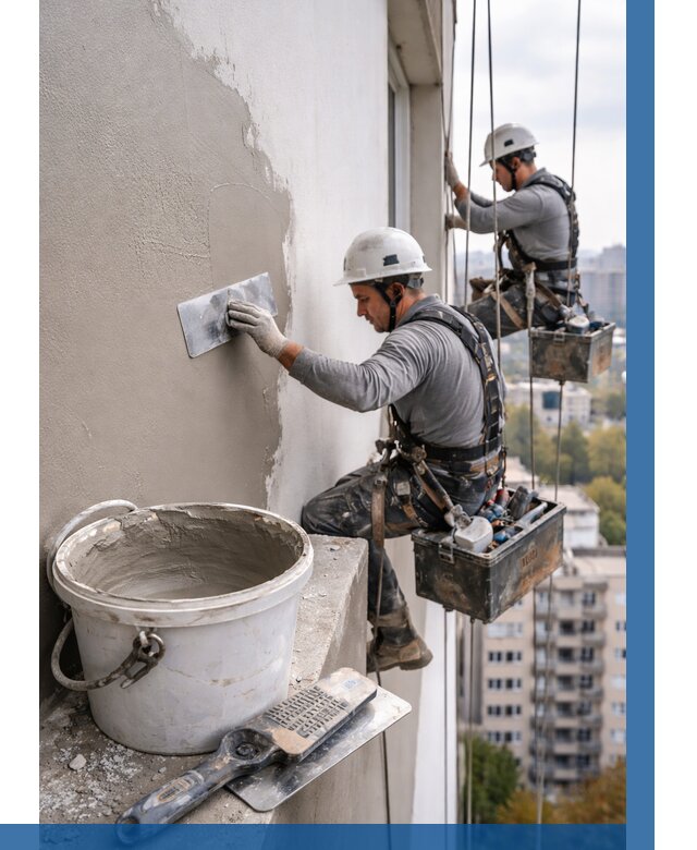 Шпаклевка фасада на высоте в Сатке от 724 р. | ВЫСОТНИК-Стк