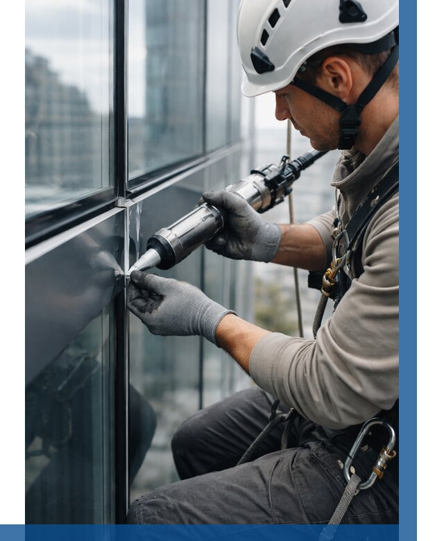 Герметизация стыков витража в Сатке от 1241 р. | ВЫСОТНИК-Стк