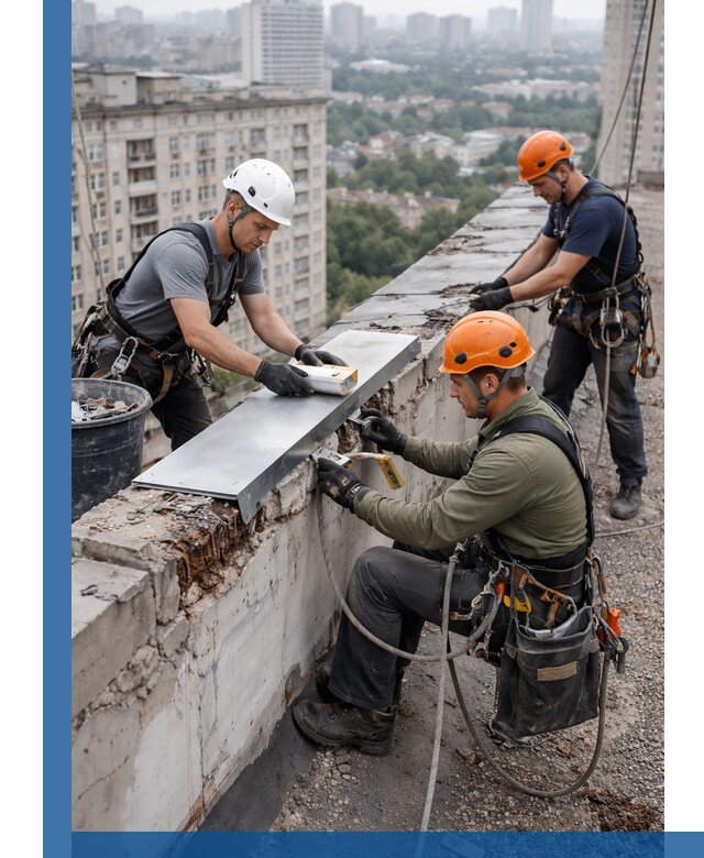 Ремонт парапета на кровле в Сатке, высотные работы с гарантией