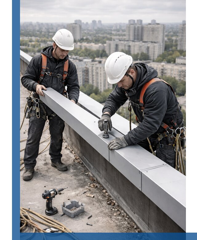 Монтаж парапетных крышек и ограждений кровли в Сатке