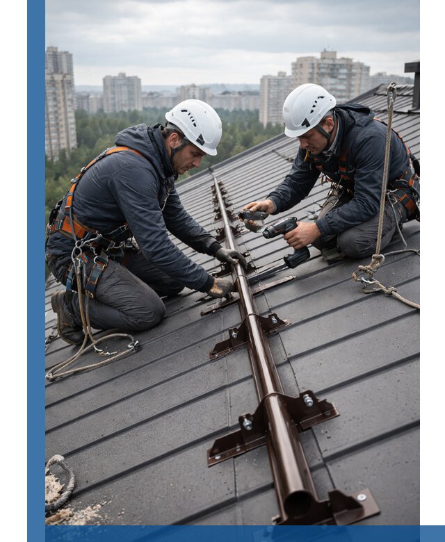 Монтаж снегозадержателей на кровле зданий в Сатке под ключ