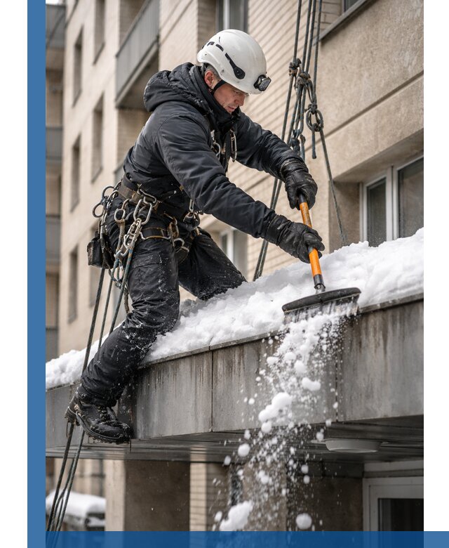 Очистка козырьков от снега в Сатке круглогодично безопасно