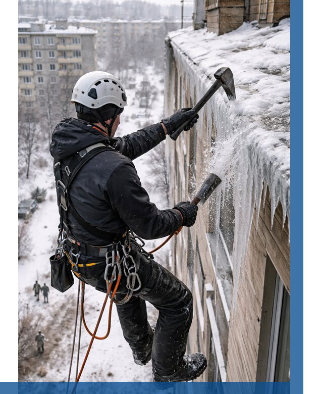 Сбивание сосулек с крыши в Сатке по цене от 4655 р. | ВЫСОТНИК-Стк