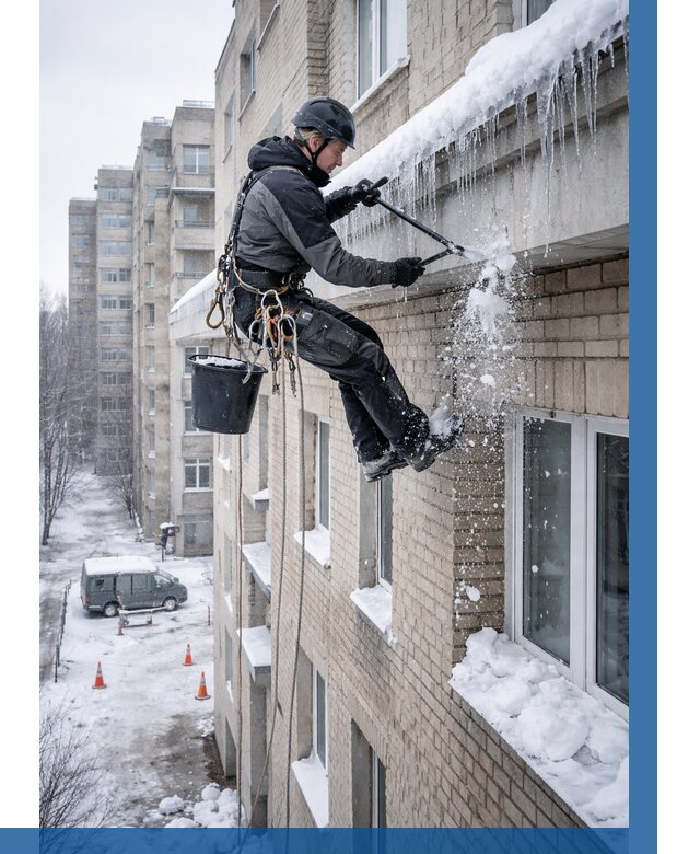 Удаление наледи с карнизов в Сатке от 362 р. | ВЫСОТНИК-Стк
