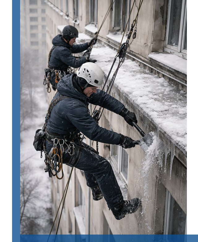 Удаление наледи и сосулек с карнизов в Сатке профессионально