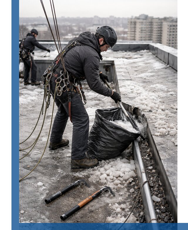 Аварийная очистка кровли в Сатке от промальпинистов