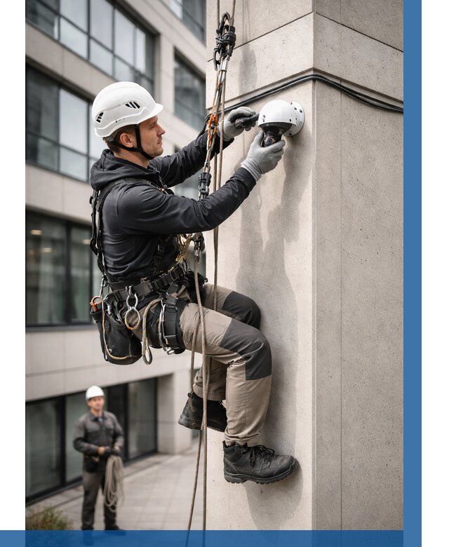 Монтаж камер видеонаблюдения на фасаде в Сатке от 8792 р.-ВЫСОТНИК-Стк