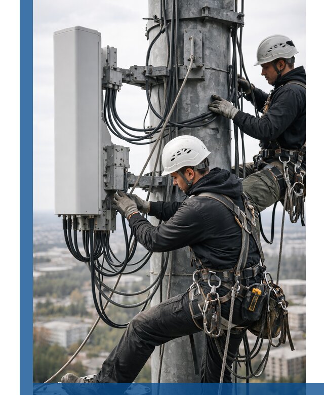 Монтаж оборудования связи на мачте в Сатке с пусконаладкой