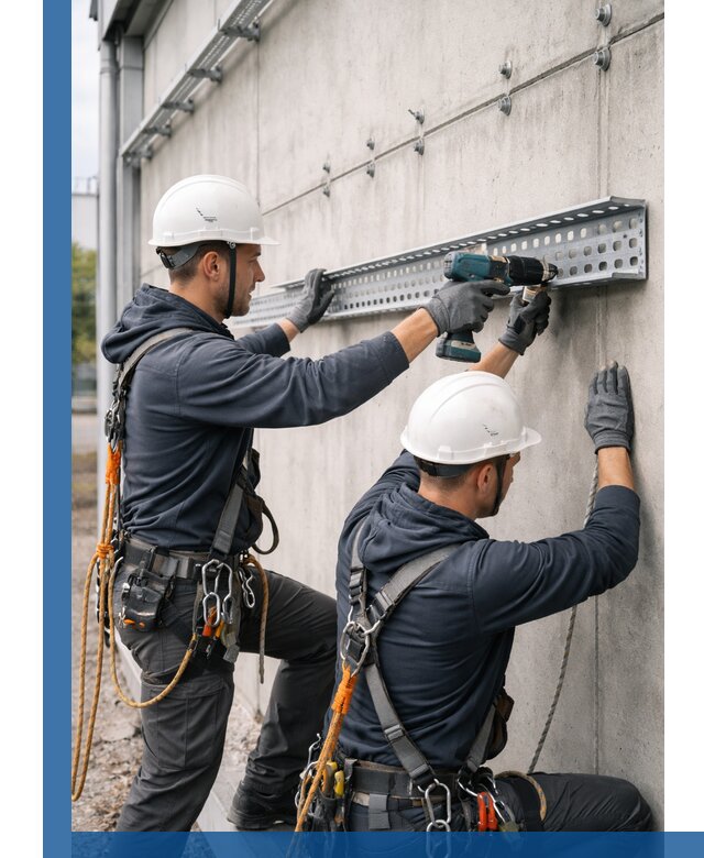 Монтаж кабельных лотков на фасаде зданий в Сатке с гарантией