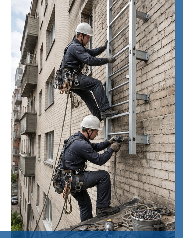 Монтаж пожарной лестницы в Сатке от 25860 р заказать у ВЫСОТНИК-Стк