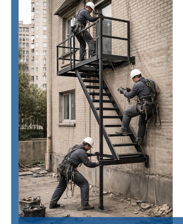 Монтаж пожарной лестницы в Сатке, установка и крепление