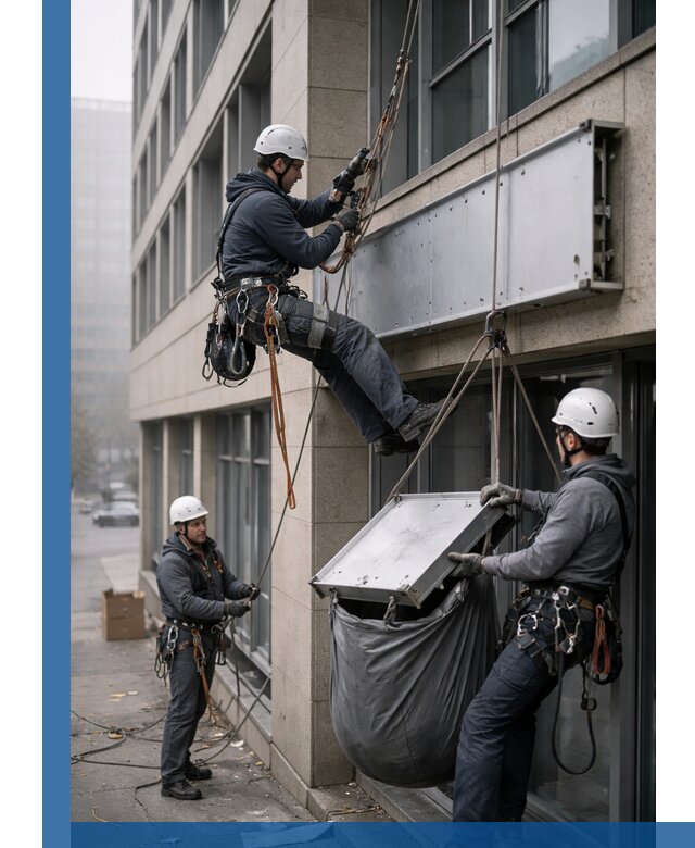 Демонтаж рекламной вывески с высотными работами в Сатке