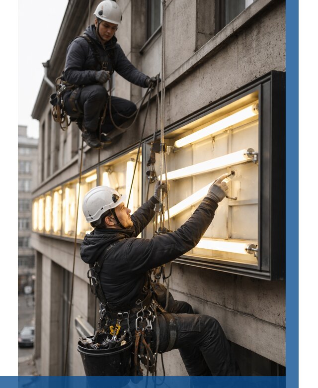 Замена ламп в вывеске в Сатке под ключ от 3620 р. | ВЫСОТНИК-Стк