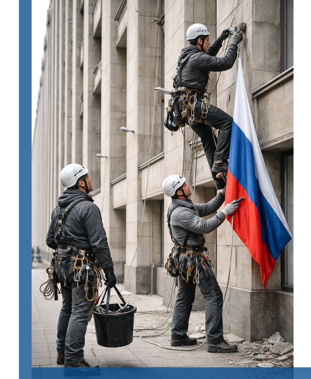 Профессиональная установка флагов на фасаде в Сатке