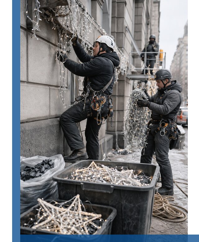 Демонтаж новогоднего оформления и гирлянд в Сатке