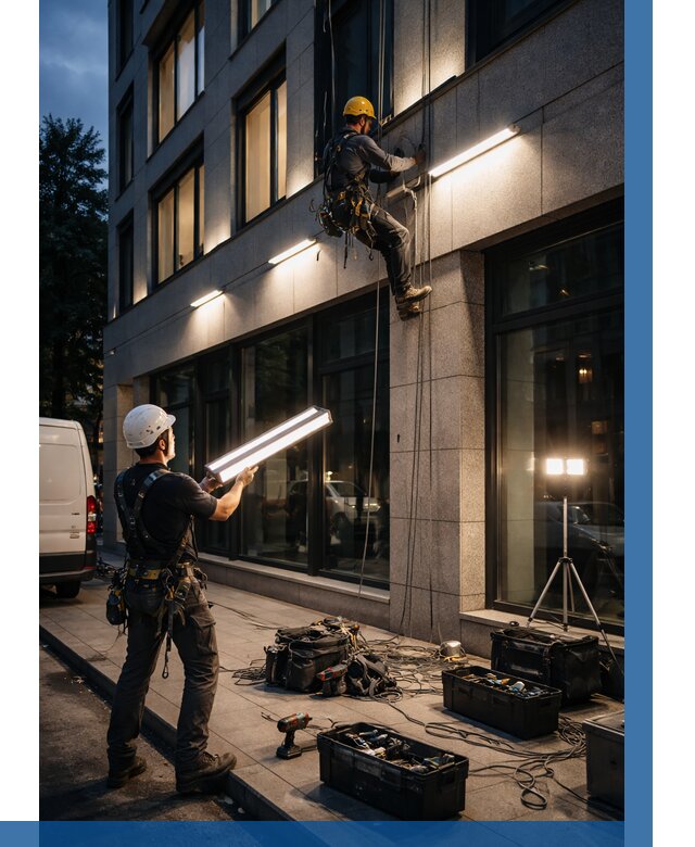 Монтаж архитектурной подсветки здания в Сатке от 2586 р.|ВЫСОТНИК-Стк