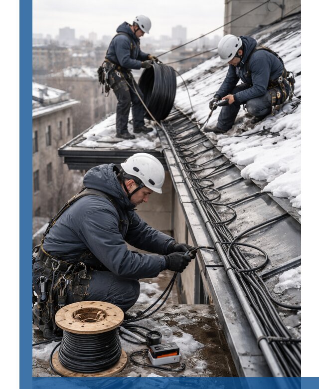 Монтаж греющего кабеля на кровле в Сатке под ключ