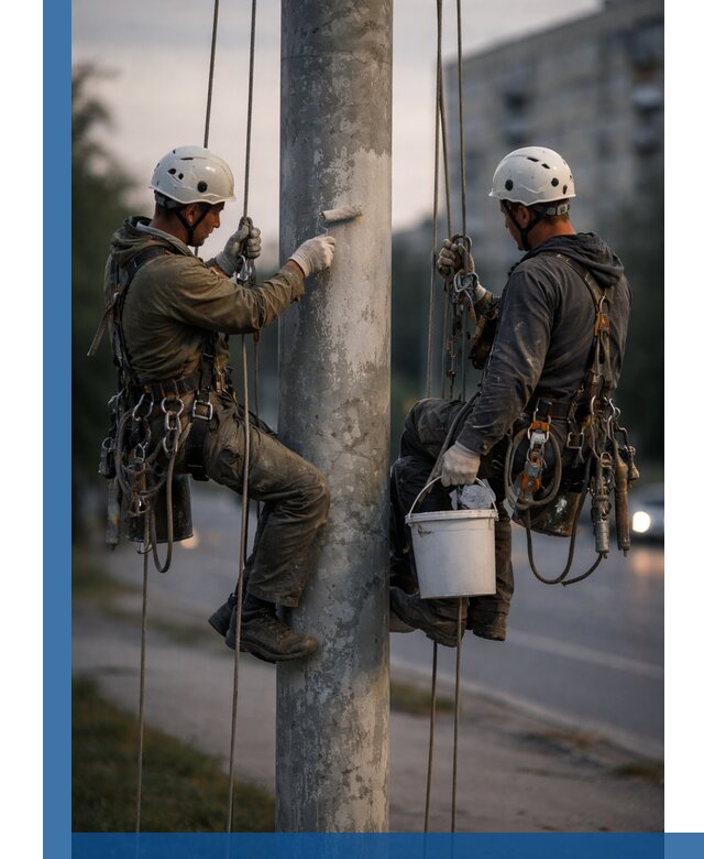 Покраска опор освещения и антикоррозийная защита в Сатке