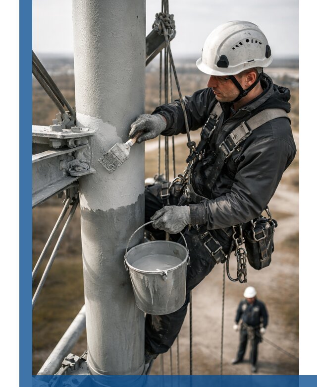 Покраска мачт связи в Сатке промышленными альпинистами