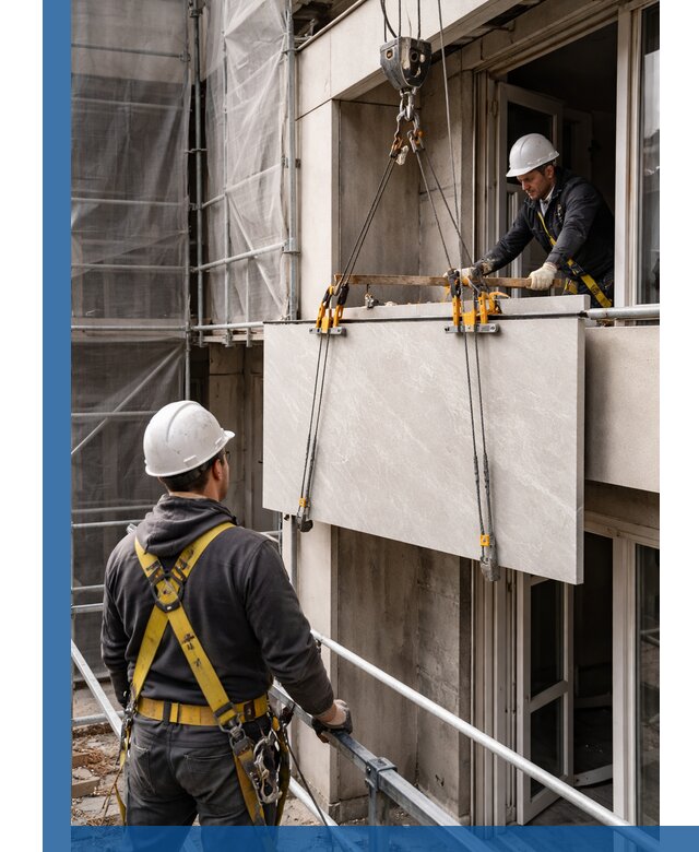 Подъем керамогранита на этаж в Сатке грузчиками и техникой