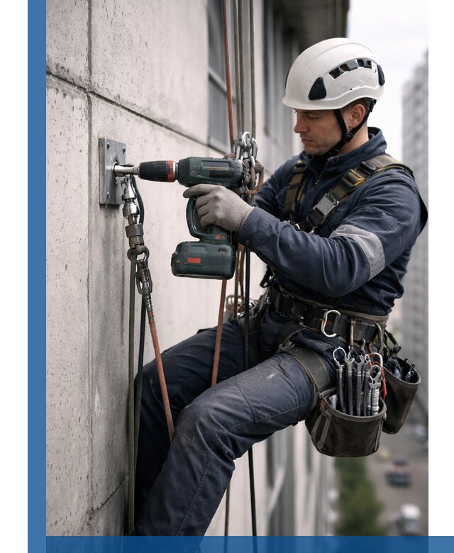 Установка анкерных точек для высотных работ в Сатке