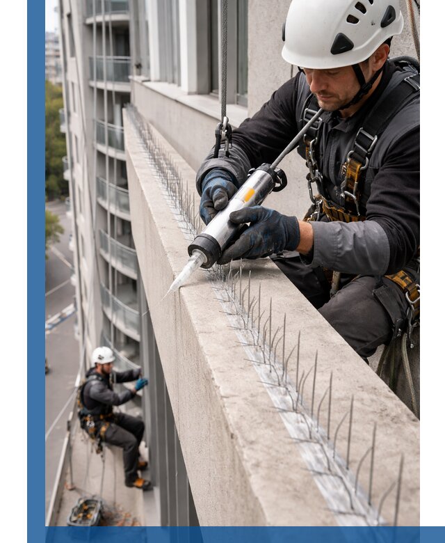 Установка шипов от птиц на фасадах и кровлях в Сатке